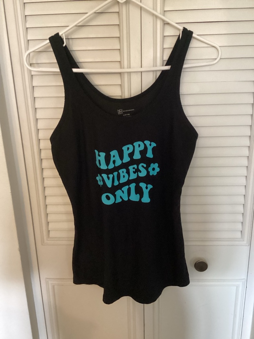 No Boundaries Black Tank Top with Turquoise 'Happy Vibes Only' Graphic